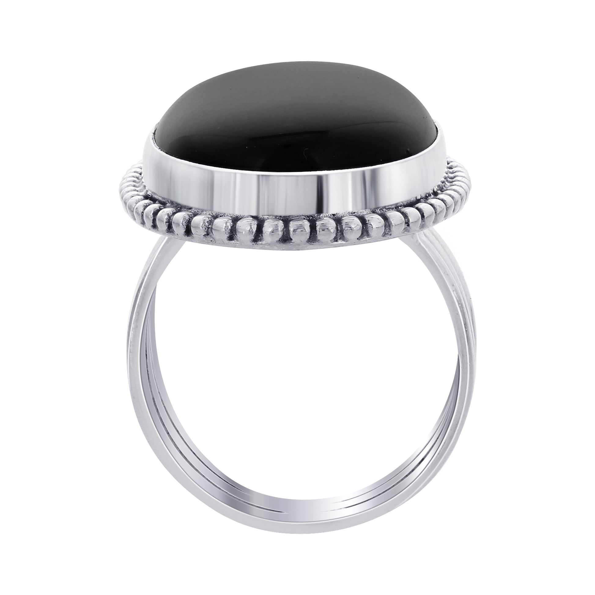 925 Sterling Silver Oval Black Onyx Gemstone Ring - Gem Avenue Retail 