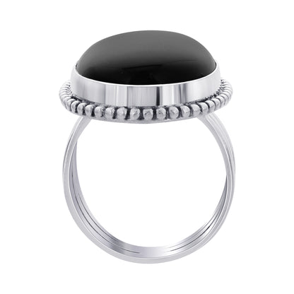 925 Sterling Silver Oval Black Onyx Gemstone Ring - Gem Avenue Retail 