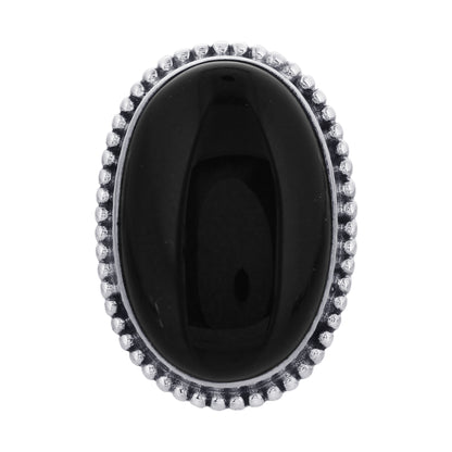925 Sterling Silver Oval Black Onyx Gemstone Ring - Gem Avenue Retail 