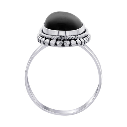 925 Sterling Silver Oval Black Onyx Gemstone Ring - Gem Avenue Retail