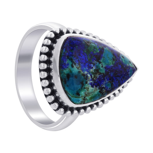 925 Sterling Silver Azurite Malachite Gemstone Ring Handmade Boho Statement Jewelry - GR558