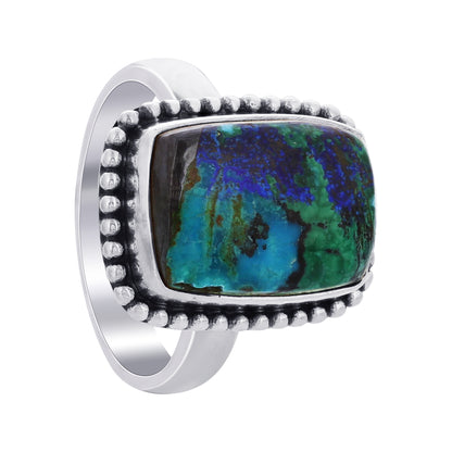 925 Sterling Silver Rectangle Azurite Malachite Gemstone Ring - Gem Avenue Retail