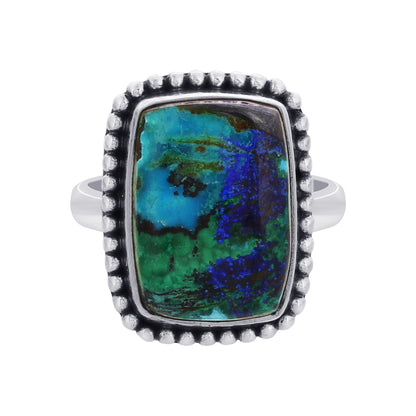 925 Sterling Silver Rectangle Azurite Malachite Gemstone Ring - Gem Avenue Retail