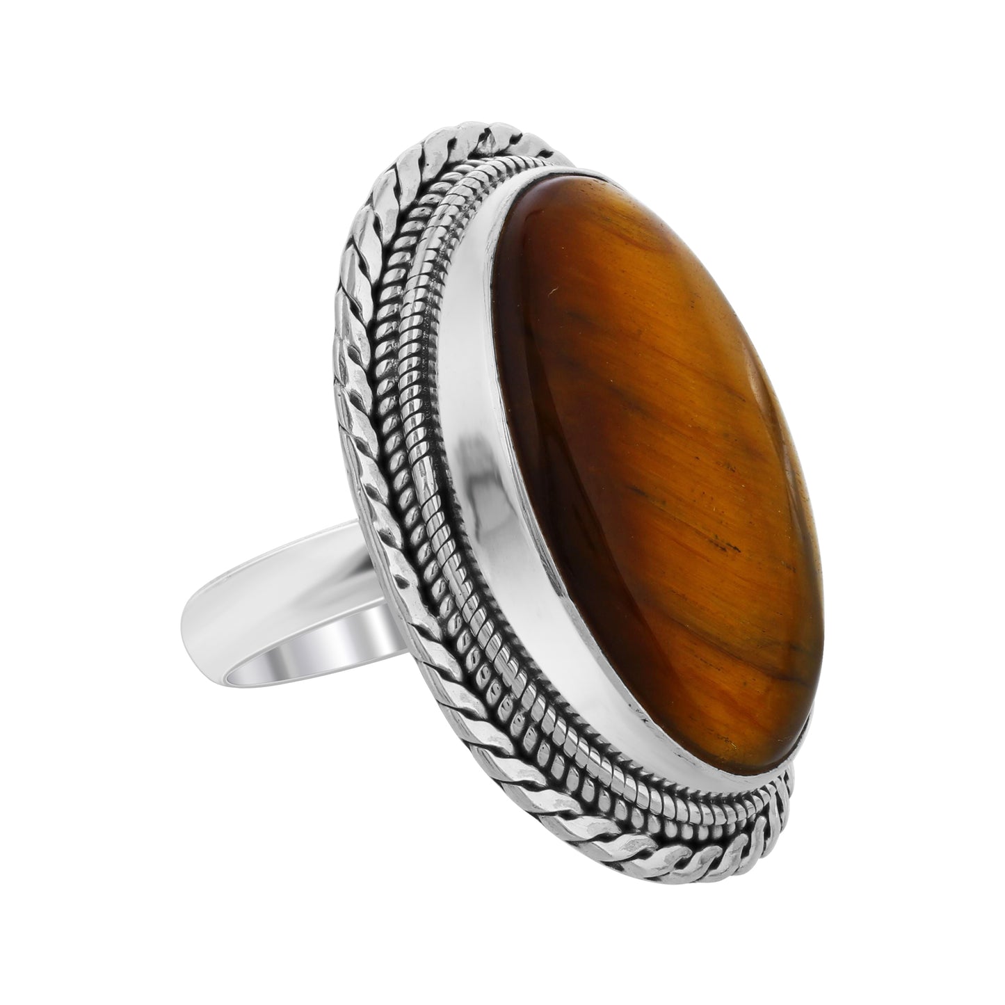 925 Sterling Silver Oval Tiger Eye Gemstone Ring Handmade Boho Vintage Statement Jewelry - GR560