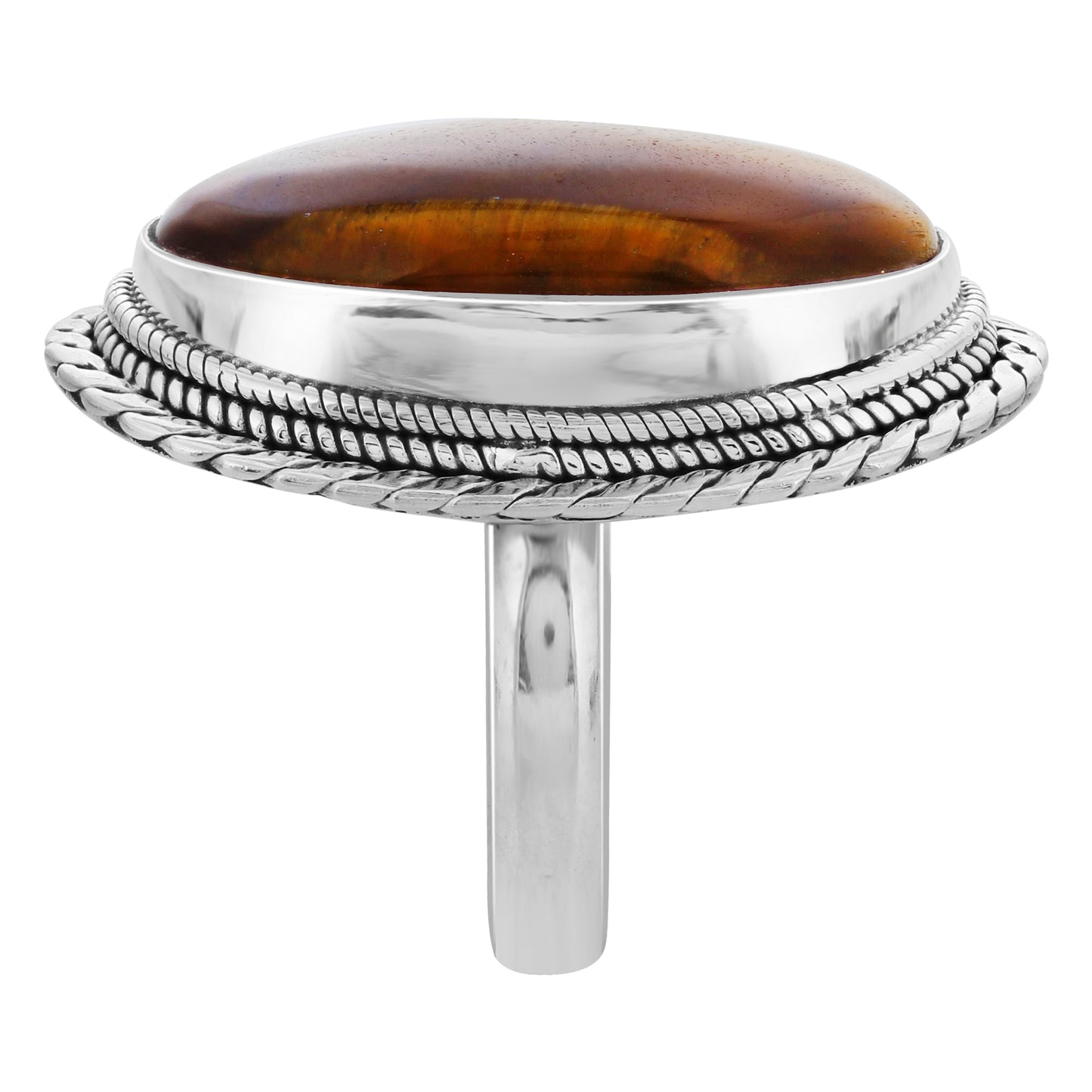 925 Sterling Silver Oval Tiger Eye Gemstone Ring Handmade Boho Vintage Statement Jewelry - GR560