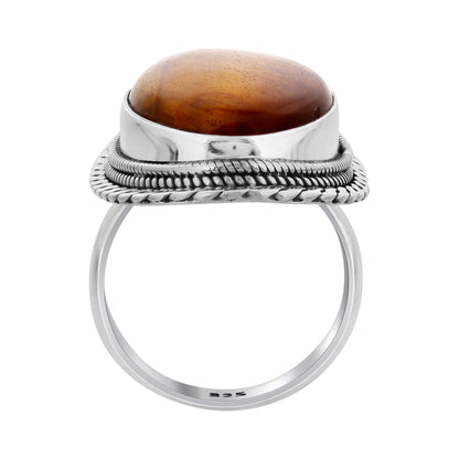 925 Sterling Silver Oval Tiger Eye Gemstone Ring Handmade Boho Vintage Statement Jewelry - GR560