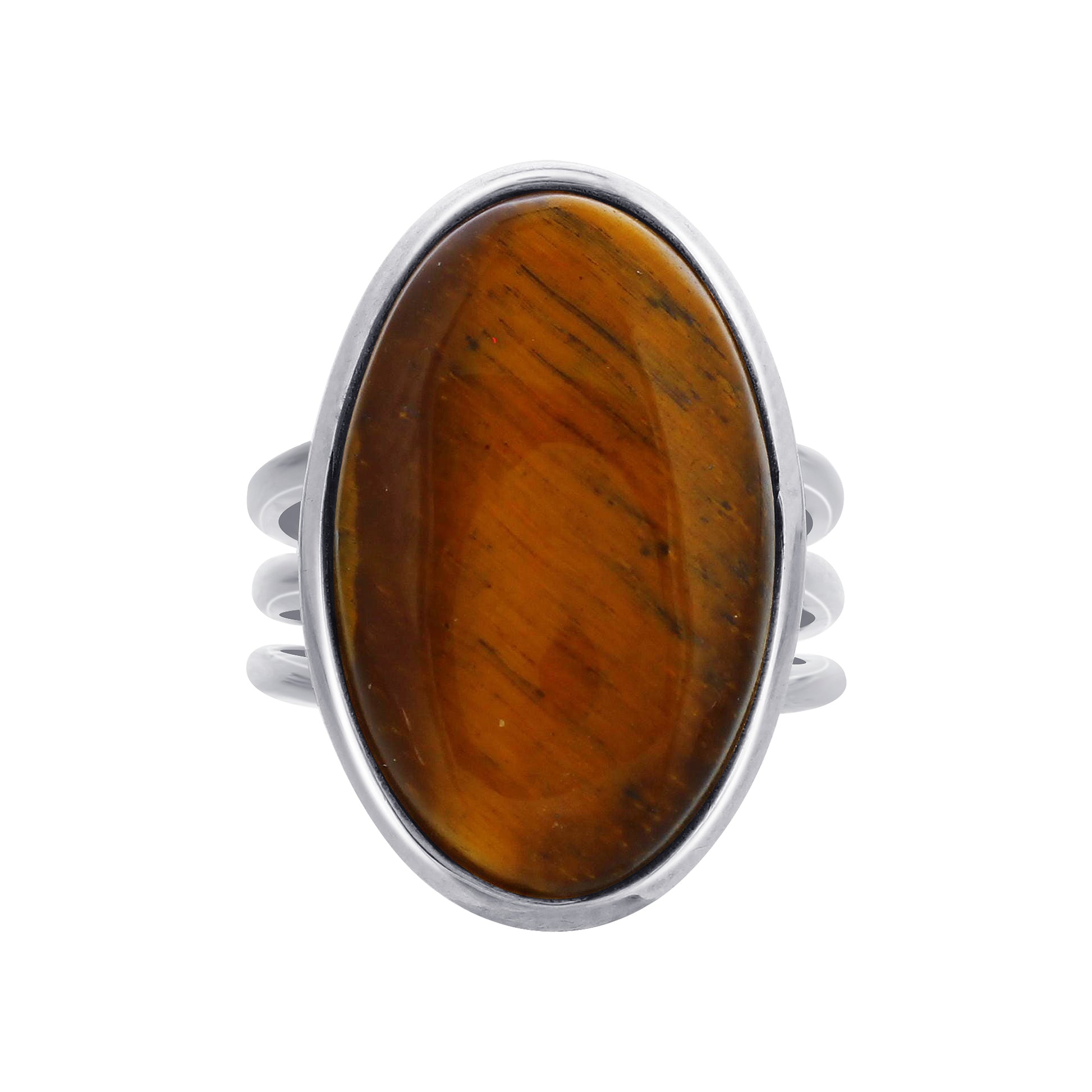 925 Sterling Silver Oval Tiger Eye Gemstone Ring - Gem Avenue Retail