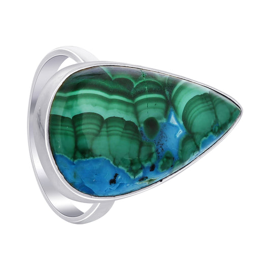925 Sterling Silver Teardrop Azurite Malachite Gemstone Ring Handmade Boho Statement Jewelry Gift for Women - GR562
