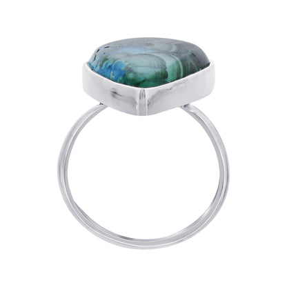 925 Sterling Silver Teardrop Azurite Malachite Gemstone Ring Handmade Boho Statement Jewelry Gift for Women - GR562
