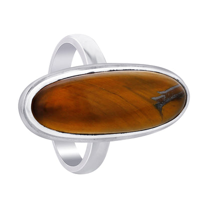 925 Sterling Silver Oval Tiger Eye Gemstone Ring Handmade Boho Vintage Statement Jewelry - GR563