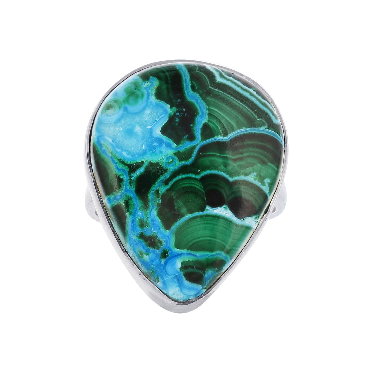 925 Sterling Silver Triangle Malachite Chrysocolla Gemstone Ring Handmade Boho Statement Jewelry - GR564