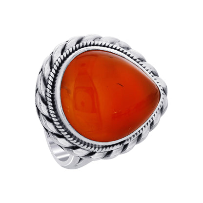 Natural Carnelian Teardrop Gemstone Ring in Sterling Silver Handmade Boho Vintage Statement Jewelry Gift for Women - GR565