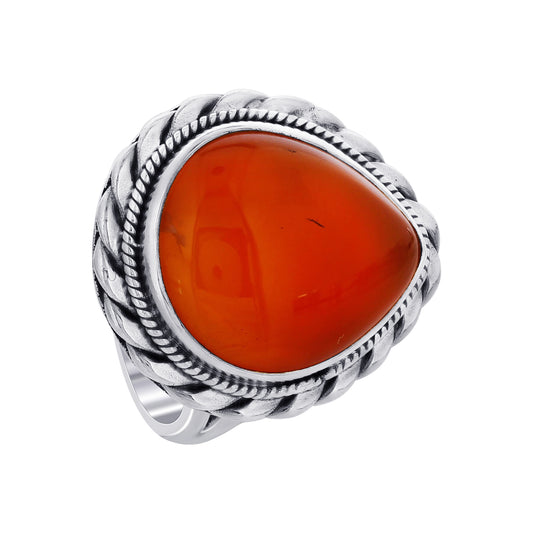Natural Carnelian Teardrop Gemstone Ring in Sterling Silver Handmade Boho Vintage Statement Jewelry Gift for Women - GR565