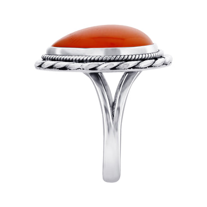 Natural Carnelian Teardrop Gemstone Ring in Sterling Silver Handmade Boho Vintage Statement Jewelry Gift for Women - GR565