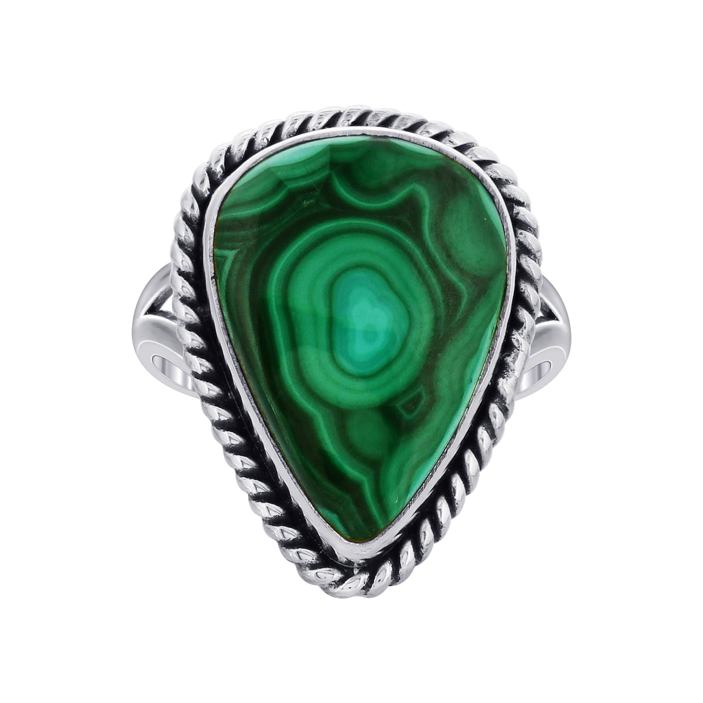 925 Sterling Silver Teardrop Malachite Gemstone Ring - Gem Avenue Retail