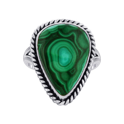 925 Sterling Silver Teardrop Malachite Gemstone Ring - Gem Avenue Retail