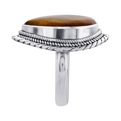 925 Sterling Silver Teardrop Tiger Eye Gemstone Ring Handmade Boho Vintage Statement Jewelry Gift for Women - GR567