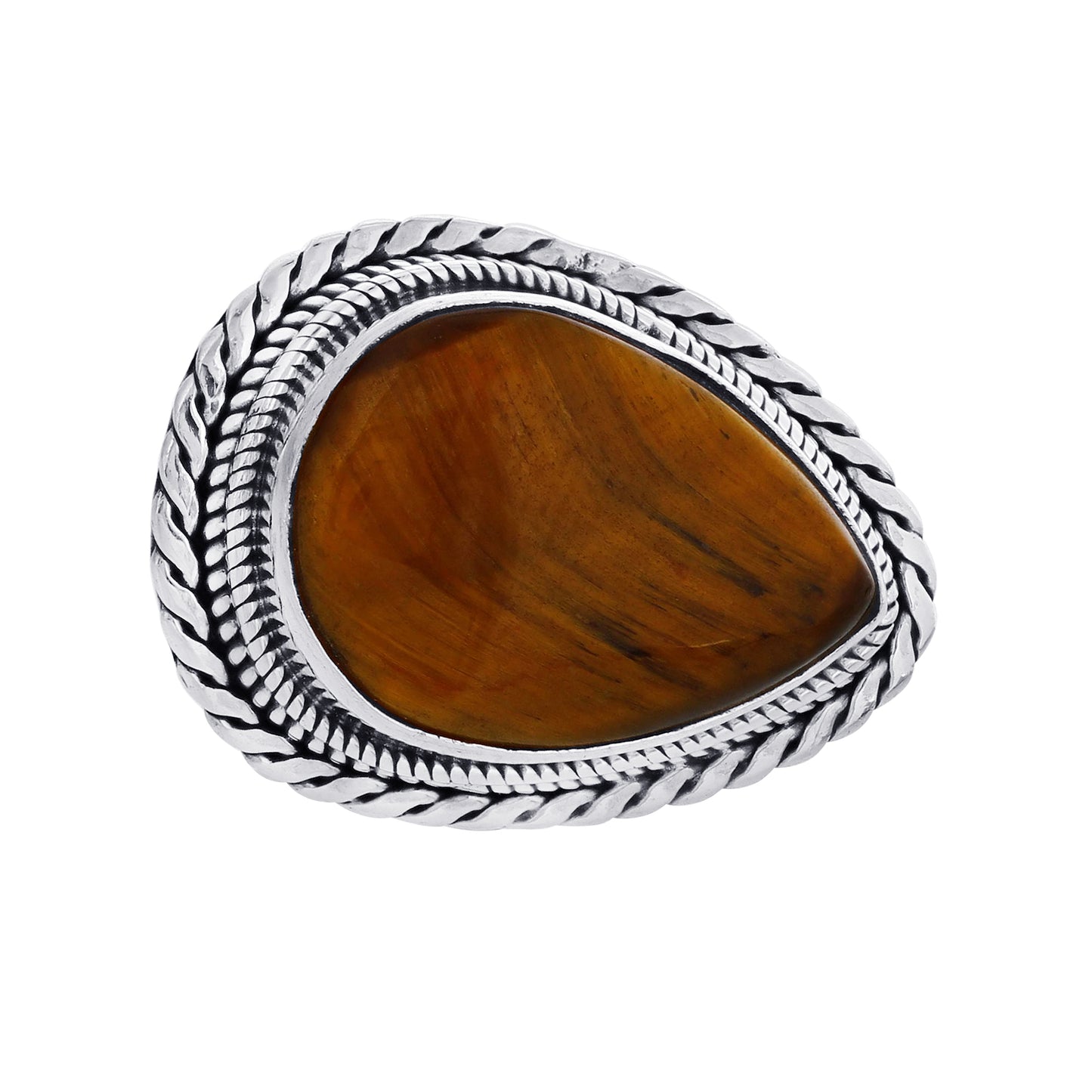 925 Sterling Silver Teardrop Tiger Eye Gemstone Ring Handmade Boho Vintage Statement Jewelry Gift for Women - GR567