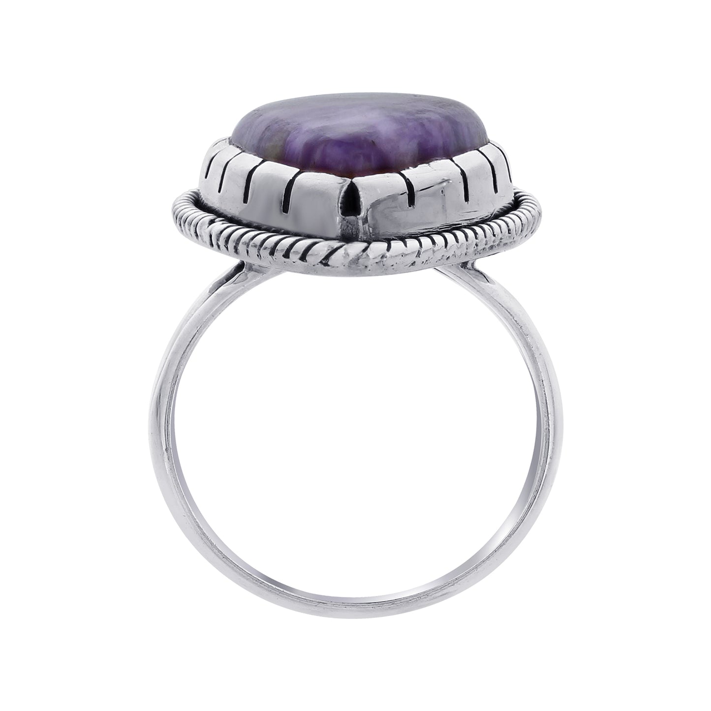 925 Sterling Silver Teardrop Charoite Gemstone Ring Handmade Boho Vintage Statement Jewelry Gift for Women - GR568