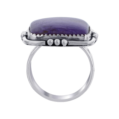 925 Sterling Silver Square Charoite Gemstone Ring Handmade Boho Vintage Statement Jewelry Gift for Women - GR570