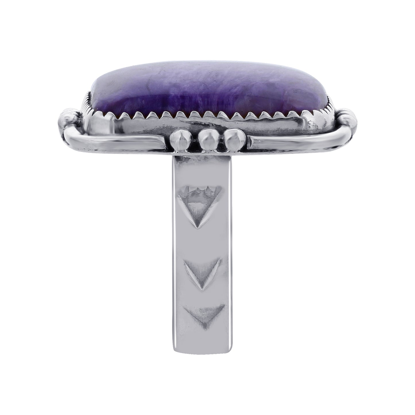 925 Sterling Silver Square Charoite Gemstone Ring Handmade Boho Vintage Statement Jewelry Gift for Women - GR570