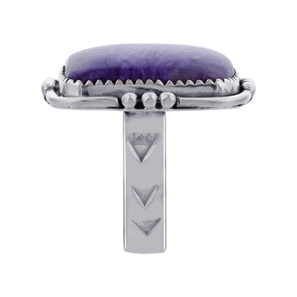 925 Sterling Silver Square Charoite Gemstone Ring Handmade Boho Vintage Statement Jewelry Gift for Women - GR570