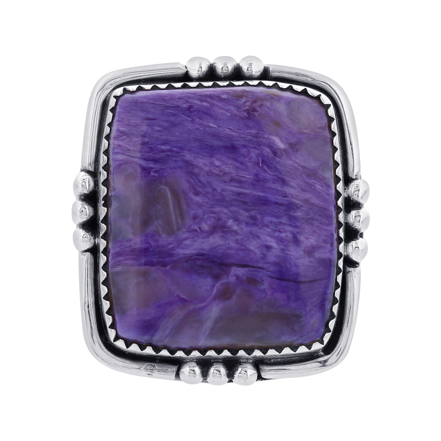 925 Sterling Silver Square Charoite Gemstone Ring Handmade Boho Vintage Statement Jewelry Gift for Women - GR570