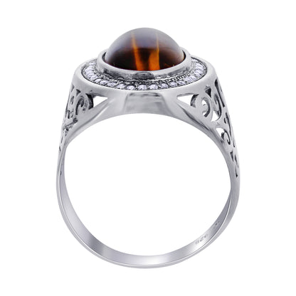 925 Sterling Silver Oval Tiger Eye Gemstone Ring Handmade Boho Vintage Statement Jewelry Gift for Women - GR571