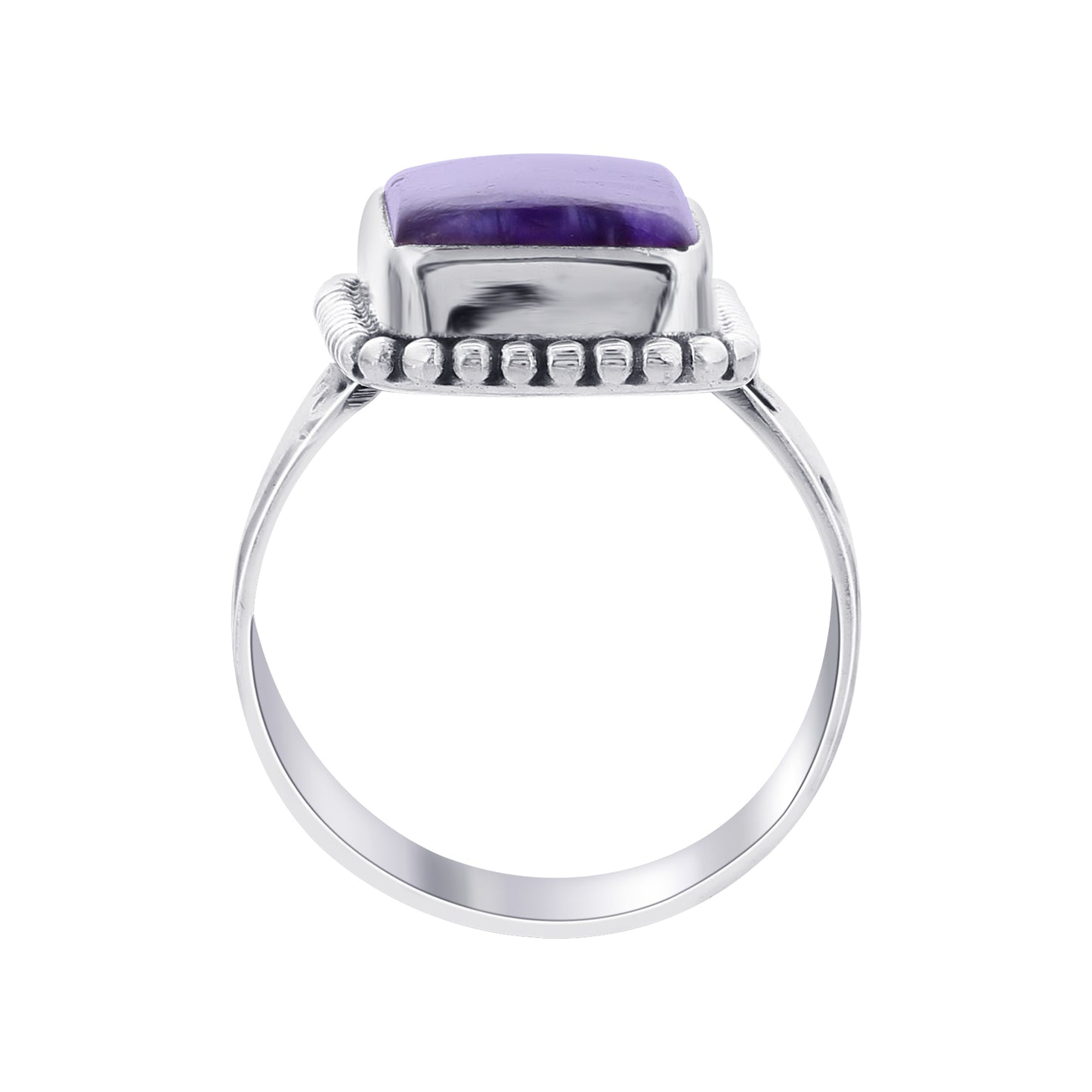 925 Sterling Silver Rectangular Charoite Gemstone Ring Handmade Boho-Vintage Jewelry - GR572