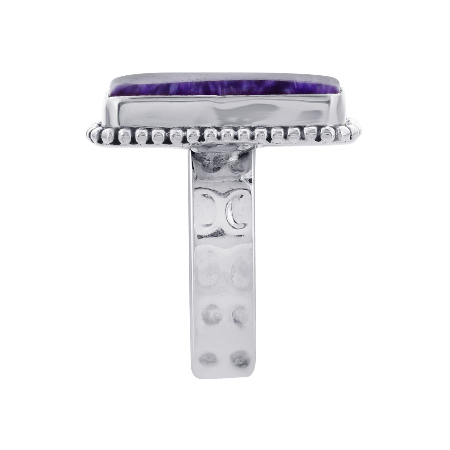 925 Sterling Silver Rectangular Charoite Gemstone Ring Handmade Boho-Vintage Jewelry - GR572