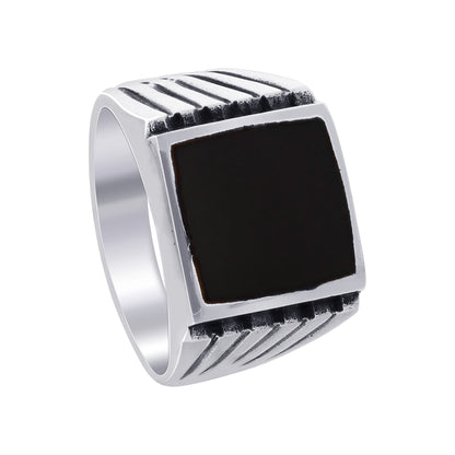 Men's 925 Sterling Silver Black Onyx Ring Bold Square Stone Jewelry - GR574