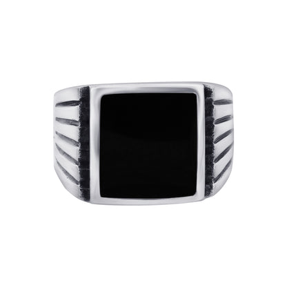 Men's 925 Sterling Silver Black Onyx Ring Bold Square Stone Jewelry - GR574