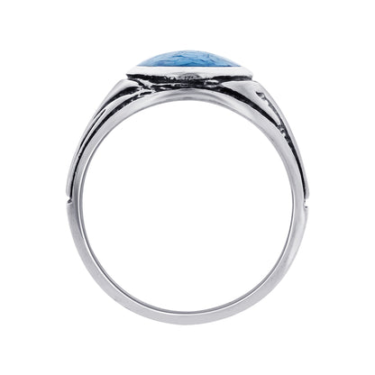 Men's 925 Sterling Silver Turquoise Ring Vintage Oval Blue Stone Handmade Jewelry - GR575