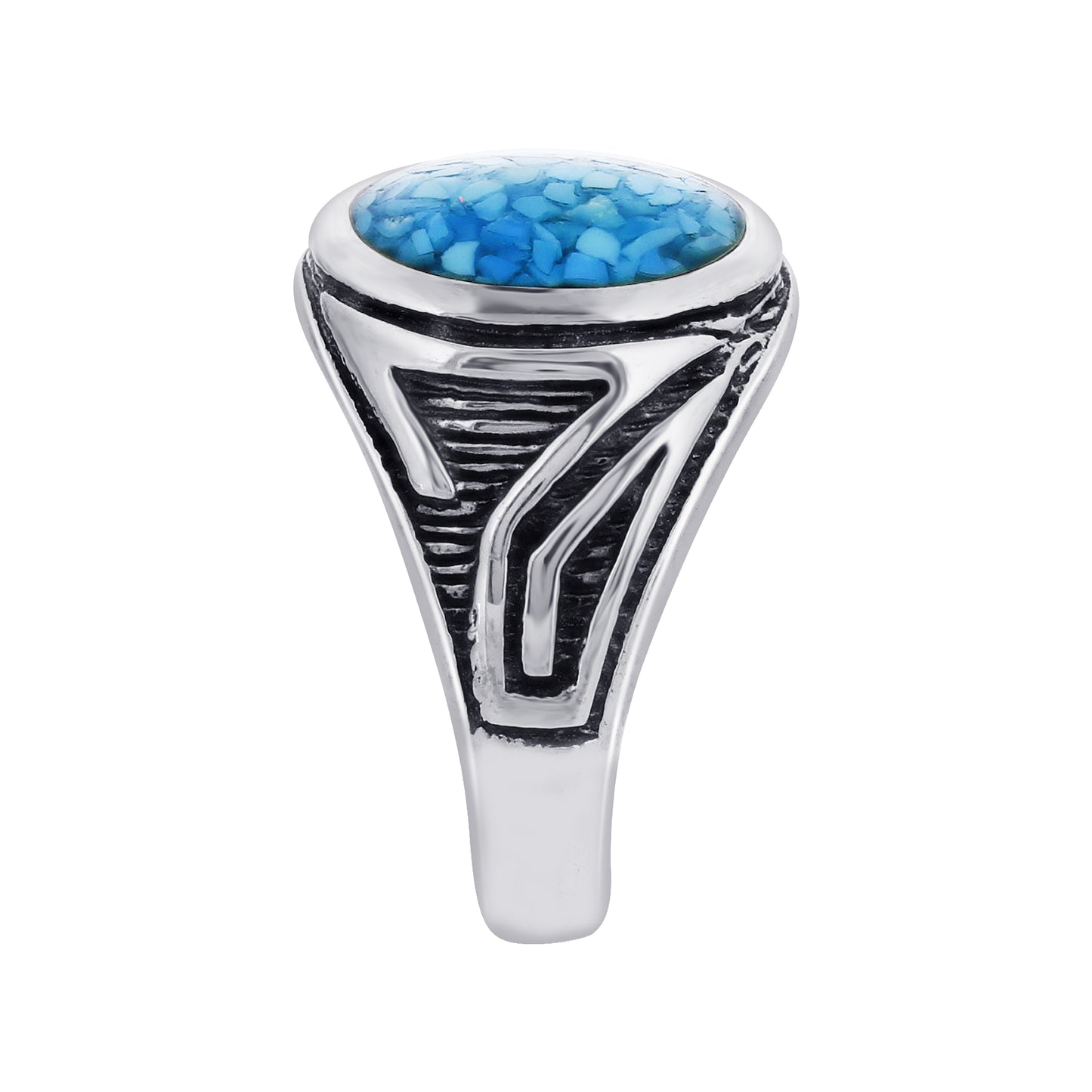 Men's 925 Sterling Silver Turquoise Ring Vintage Oval Blue Stone Handmade Jewelry - GR575