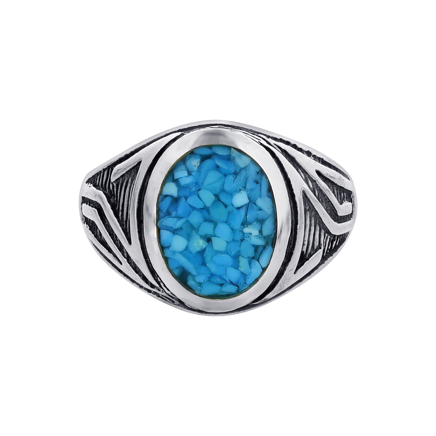 Men's 925 Sterling Silver Turquoise Ring Vintage Oval Blue Stone Handmade Jewelry - GR575