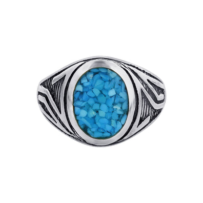 Men's 925 Sterling Silver Turquoise Ring Vintage Oval Blue Stone Handmade Jewelry - GR575