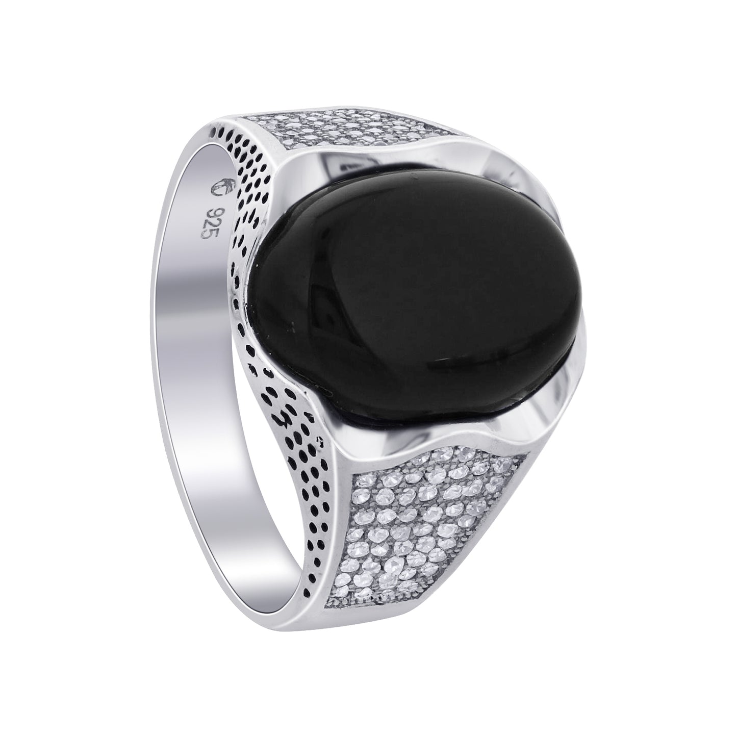 Men's 925 Sterling Silver Black Onyx Ring Oval Stone with CZ Accents, Elegant Handmade Jewelry - GR576