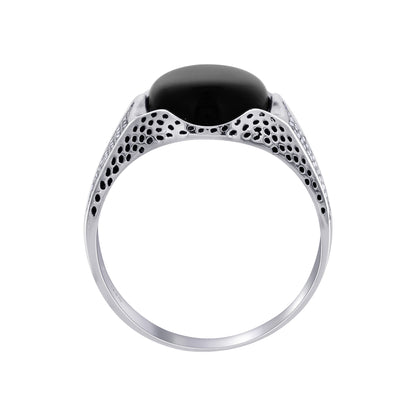 Men's 925 Sterling Silver Black Onyx Ring Oval Stone with CZ Accents, Elegant Handmade Jewelry - GR576