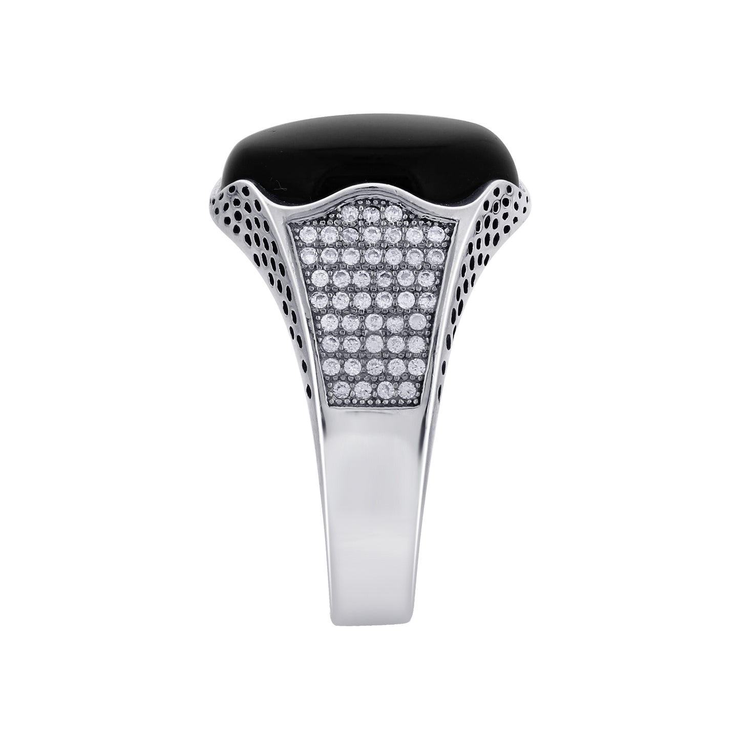 Men's 925 Sterling Silver Black Onyx Ring Oval Stone with CZ Accents, Elegant Handmade Jewelry - GR576