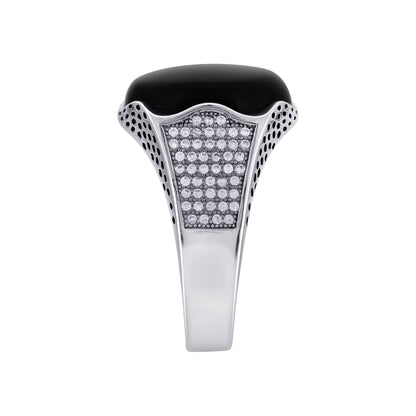 Men's 925 Sterling Silver Black Onyx Ring Oval Stone with CZ Accents, Elegant Handmade Jewelry - GR576