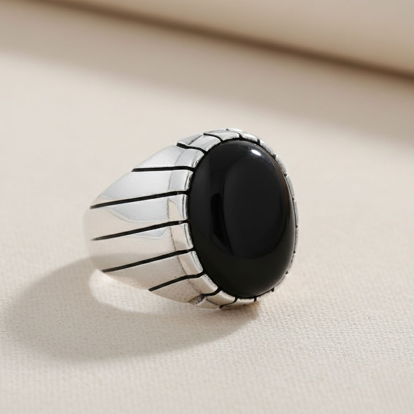 Men's 925 Sterling Silver Black Onyx Ring Bold Oval Stone Design, Handmade Classic Jewelry - GR577