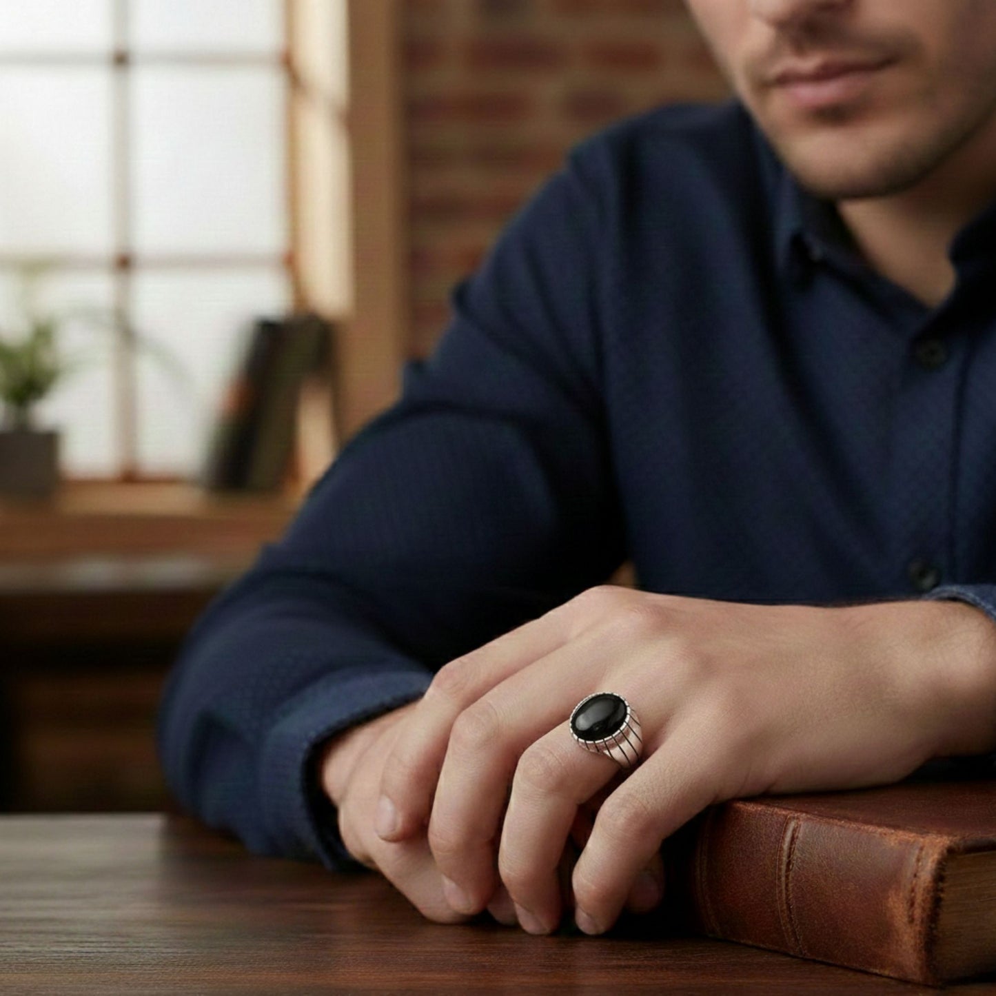 Men's 925 Sterling Silver Black Onyx Ring Bold Oval Stone Design, Handmade Classic Jewelry - GR577