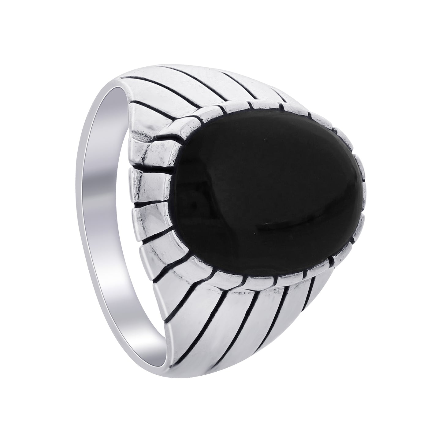 Men's 925 Sterling Silver Black Onyx Ring Bold Oval Stone Design, Handmade Classic Jewelry - GR577