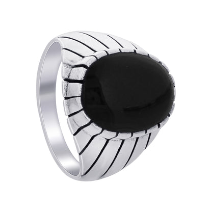 Men's 925 Sterling Silver Black Onyx Ring Bold Oval Stone Design, Handmade Classic Jewelry - GR577