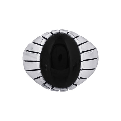Men's 925 Sterling Silver Black Onyx Ring Bold Oval Stone Design, Handmade Classic Jewelry - GR577