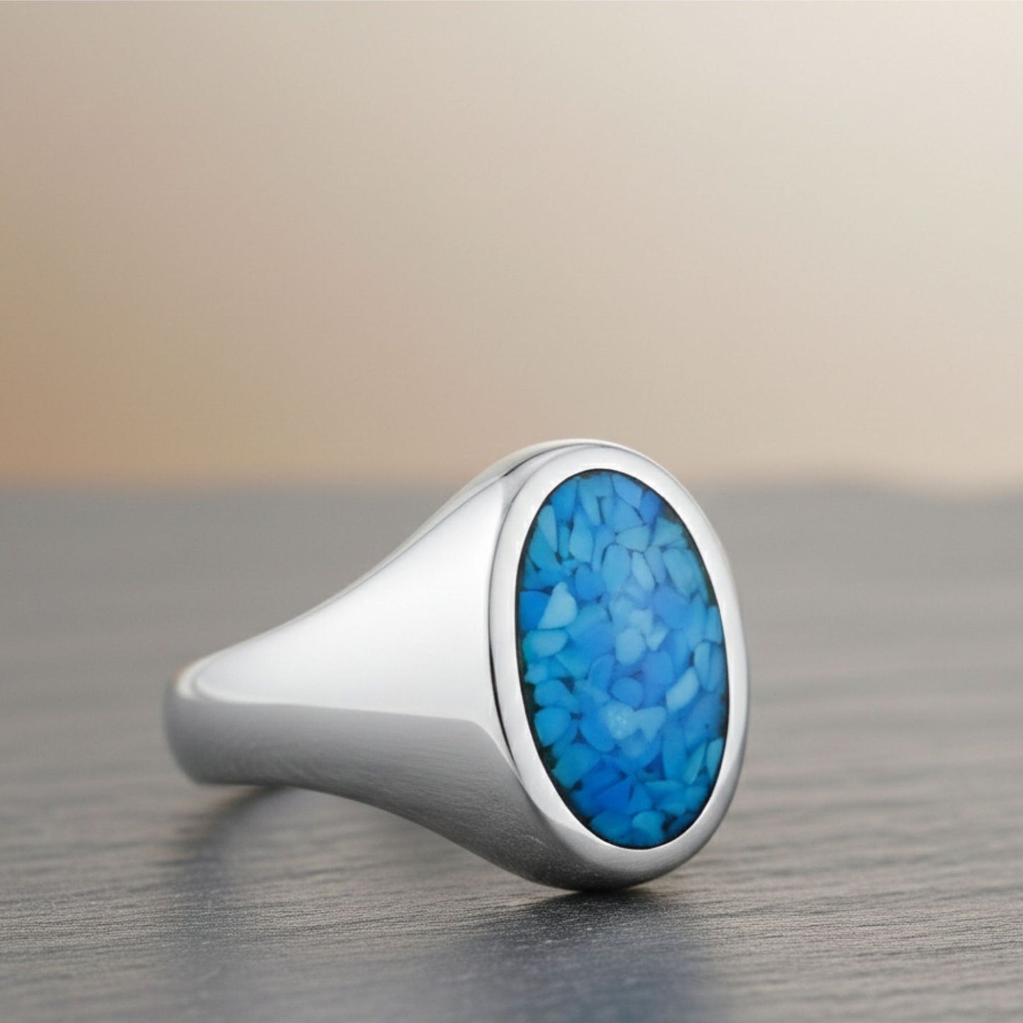 Men's 925 Sterling Silver Blue Turquoise Ring Vintage Oval Stone Design, Handmade Statement Jewelry - GR578