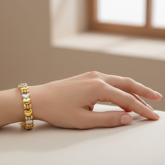 Magnetic Two Tone Bracelet 7.5 inch with Fold over Clasps