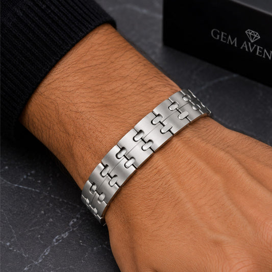 Men's Stainless Steel Magnetic Bracelet 8.5 inch with Fold over Clasps