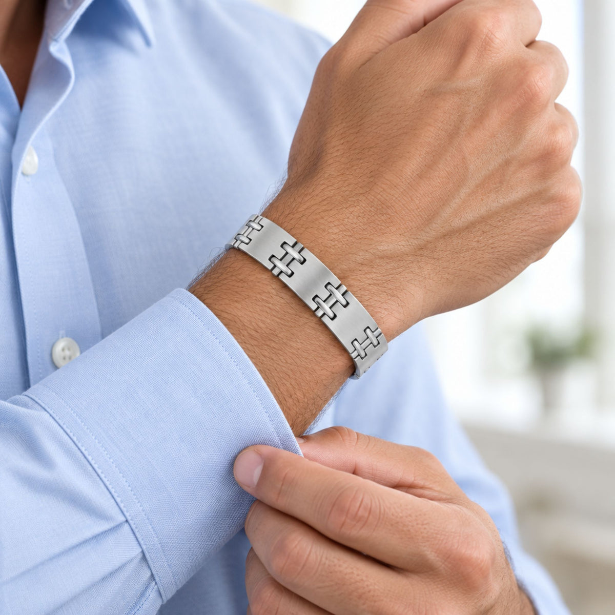 Mens Stainless Steel Silver Tone Magnetic Bracelet - Gem Avenue