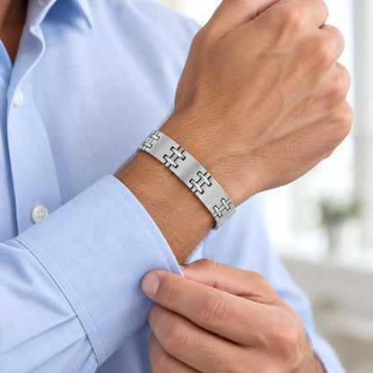Mens Stainless Steel Silver Tone Magnetic Bracelet - Gem Avenue